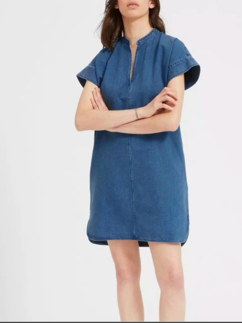 Everlane The Splitneck Jean Denim Boxy Shift Dress sz 2 Small